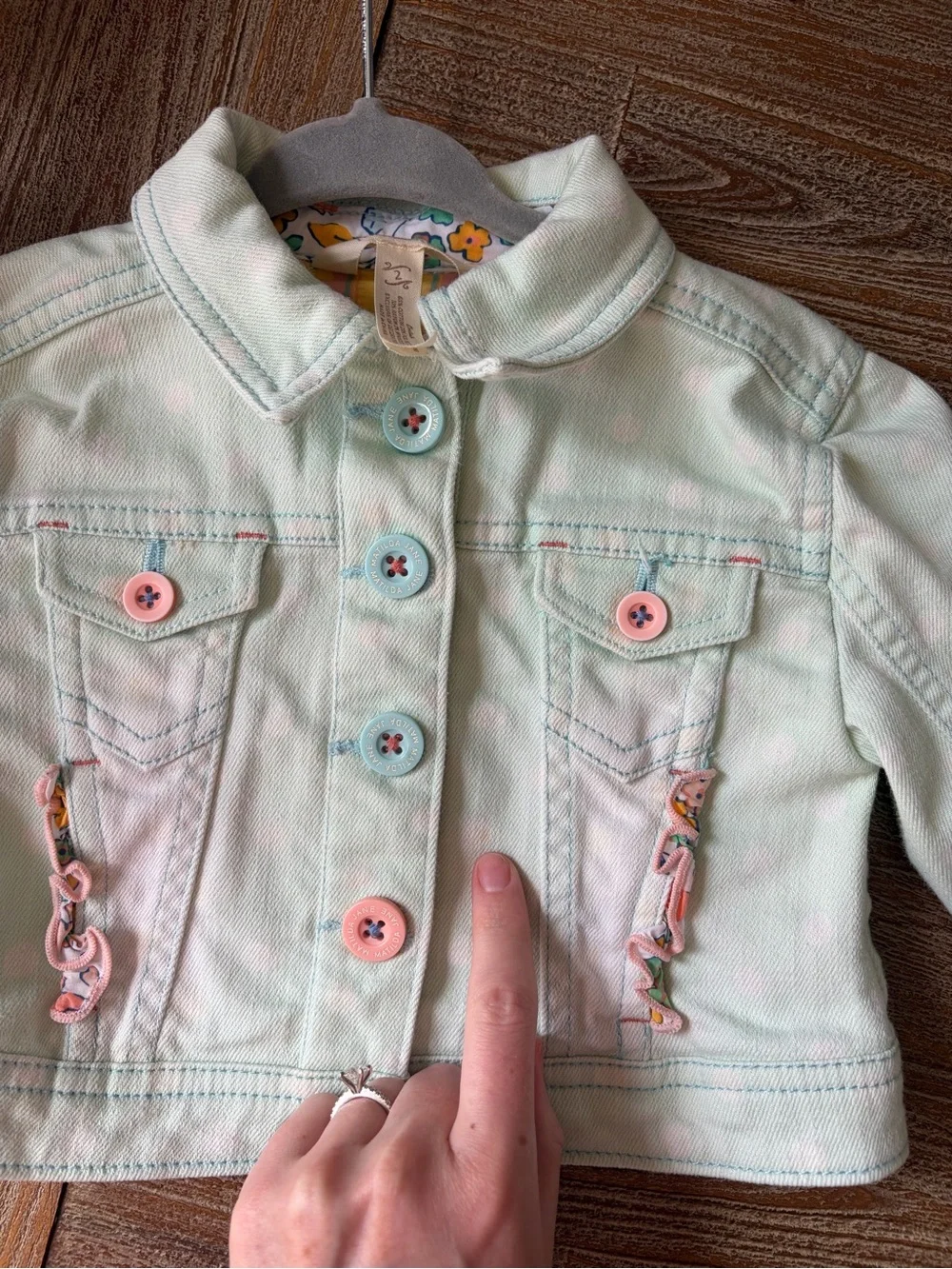 MATILDA JANE Pastel Mint Green Girls' Jean Jacket with Floral Trim